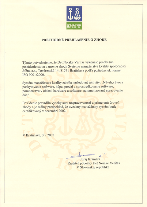 Prechodné prehlásenie o zhode